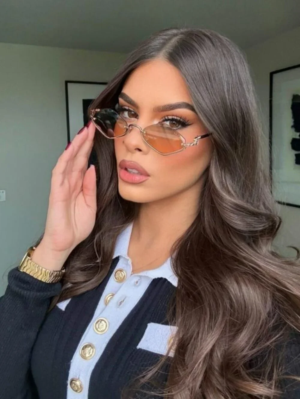 Gucci Unisex Sunglasses | Gold Cat Eye Rose Mirror GG Pattern | GG1604S 004